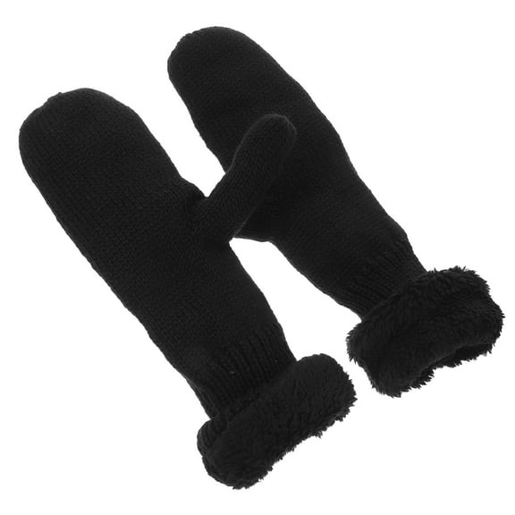 Milisten 1Pair Portable Black Thickened Knitted Gloves Soft Comfortable Warm Gloves for Travel