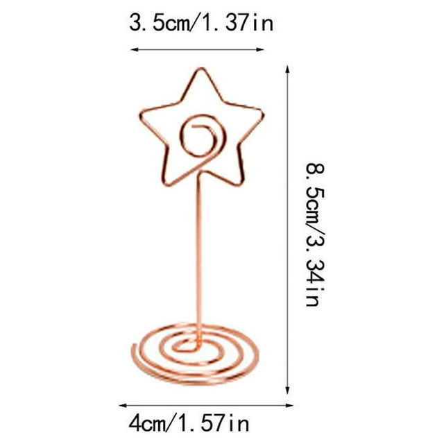 Ruiboury 10 Pieces Table Number Stand Round Shape Metal Convenient Card Holder Centerpieces Paper Clamp Wedding Decoration Tabletop Decor Star rose gold