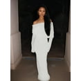 thumbnail image 4 of Women'S Fall Off Shoulder Bodycon Sweater Dress Formal Long Sleeve Elegant Club Party Midi Maxi Dresses White M, 4 of 9