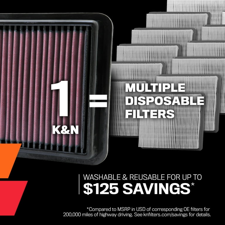 K&amp;N Engine Air Filter: High Performance, Premium, Washable 