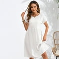 thumbnail image 3 of Womens Summer Midi Dress Casual Short Sleeve Cotton Linen Dress Flowly Beach Tunic Sundresses with Pockets 2025 S white, 3 of 9