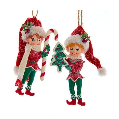 Set of 2 ELVES With Red Knit Caps Christmas Ornaments, by Kurt Adler