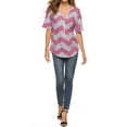 thumbnail image 6 of Hibeli Women Stripes Print Zip Up V Neck Short Batwing Sleeves Summer Tunic Top, 6 of 6