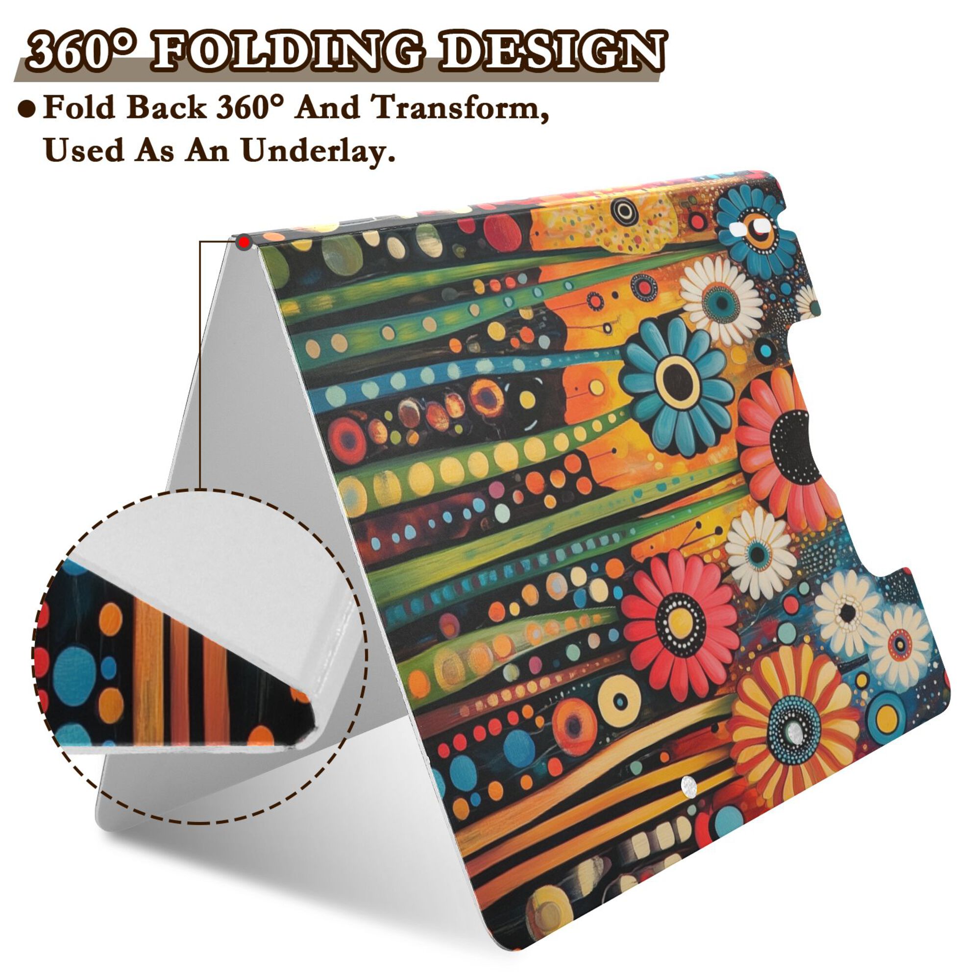 FORMRS A4 Clipboard Folder with Pen Holder Horizontal Foldable School Office Binder, Red Colorful Flowers with Dots