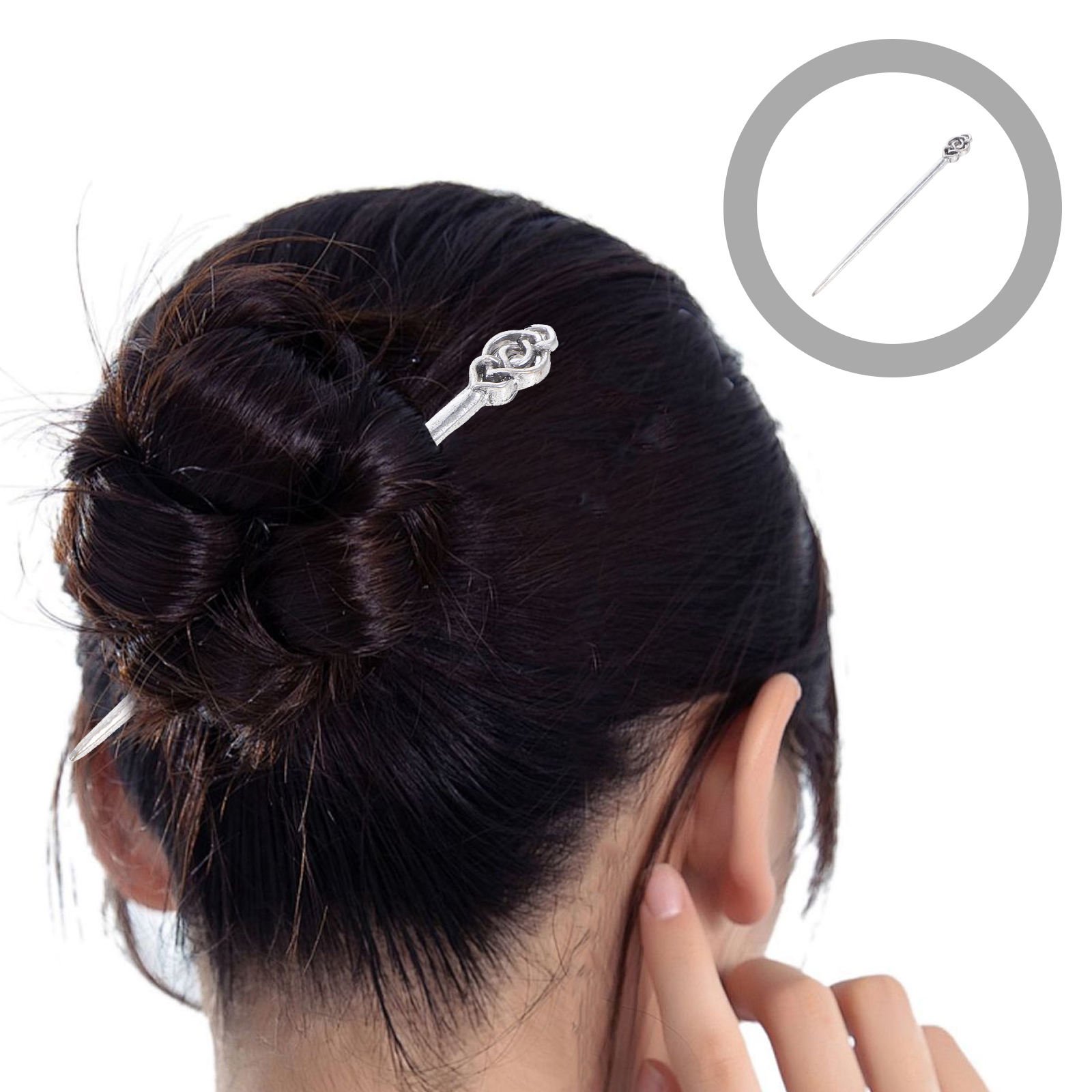 CTIRCHIU Durable Plated Silver Metal Viking Hair Stick with Geometric Patterns for Vintage and Modern Hair Styles