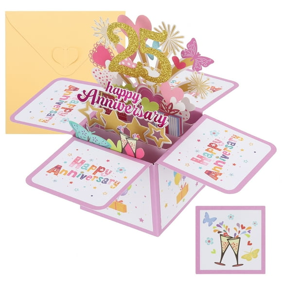 Carte de 25e Anniversaire, Cartes Joyeux Anniversaire Carte d'Anniversaire de Mariage pour Épouse Hommes Elle, Rose