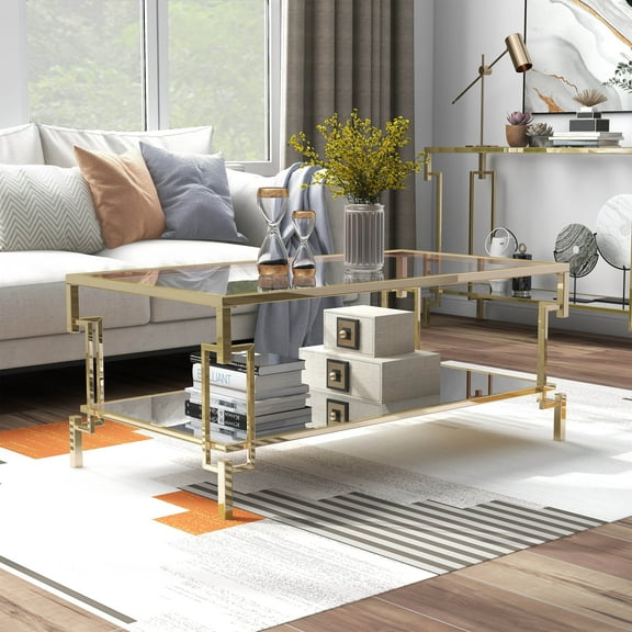 Yout 1-Shelf Metal Rectangle Coffee Table, Champagne