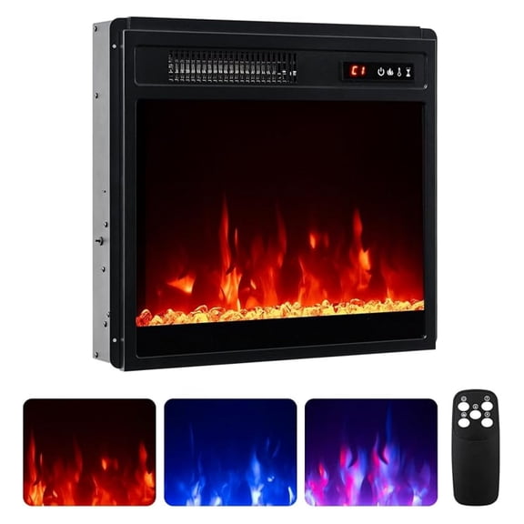 18 Inches Electric Fireplace, 5,000 BTU Fireplace Insert w/ Control, Crystal Stones, 3 Flame Colors & 5 Brightness, 0.5-9H Timer, Thermostat & Overheat Protection