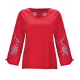 thumbnail image 4 of Baqcunre Long Sleeve Shirts For Women Ladies Thin Style Spring Style Cotton And Linen Top Plate Buckle Large Size Top Plus Size Tops Workout Tops For Women Red L, 4 of 5