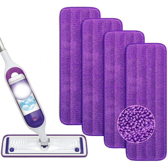 4-Pack Reusable Microfiber Mop Pads - Machine Washable, Wet & Dry Use. Compatible with All Floor Types. Easy-to-Clean Power Mop Replacement