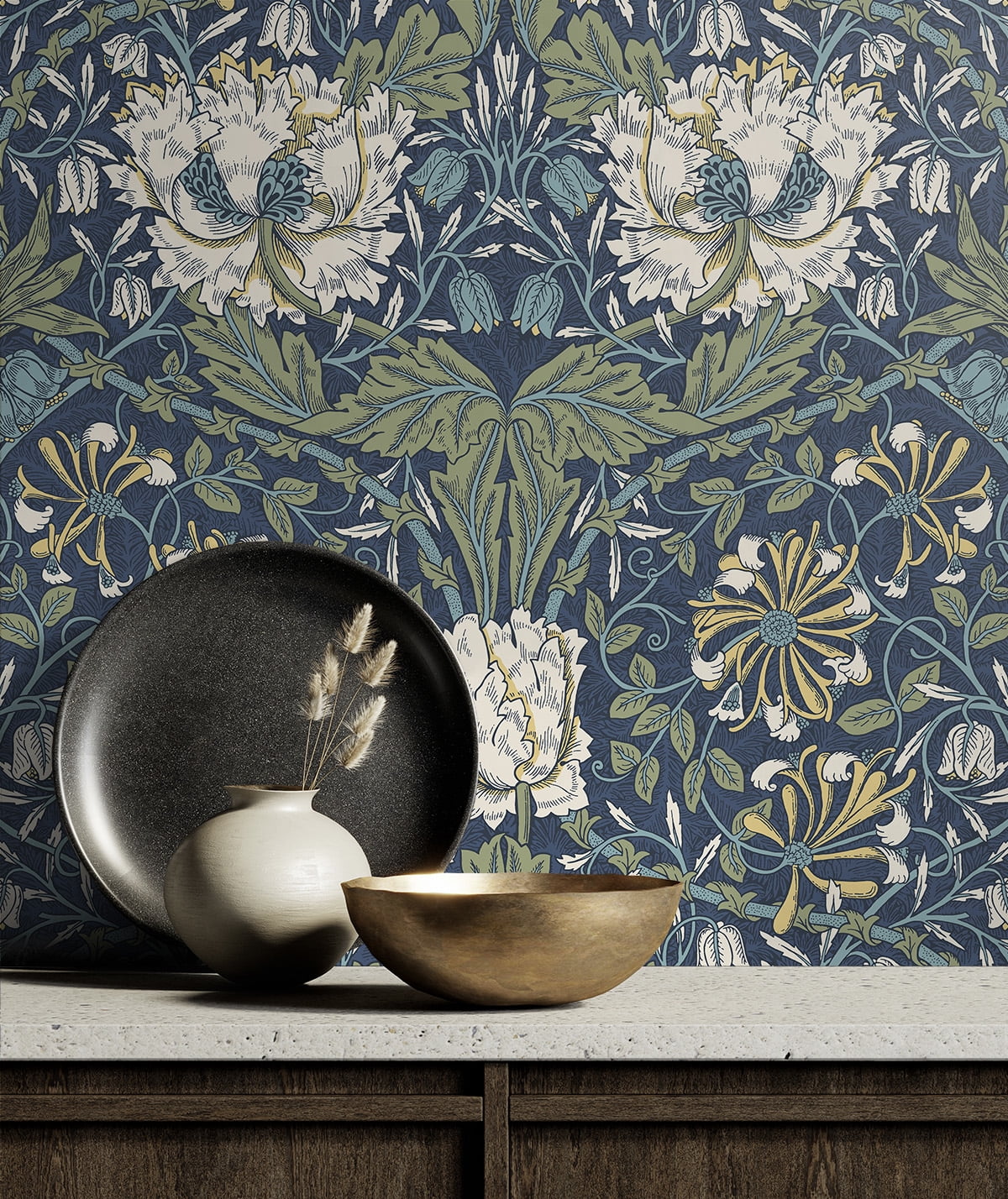 NextWall  Ogee Flora Peel and Stick Wallpaper - 20.9 in. W x 18 ft. L