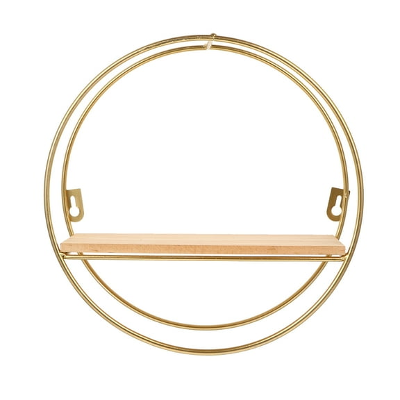 Howish Wood Floating Shelves Botanical Decor Metal Round Wall Mounted Floating Shelves (Golden)(9.84"X9.84"X3.94")