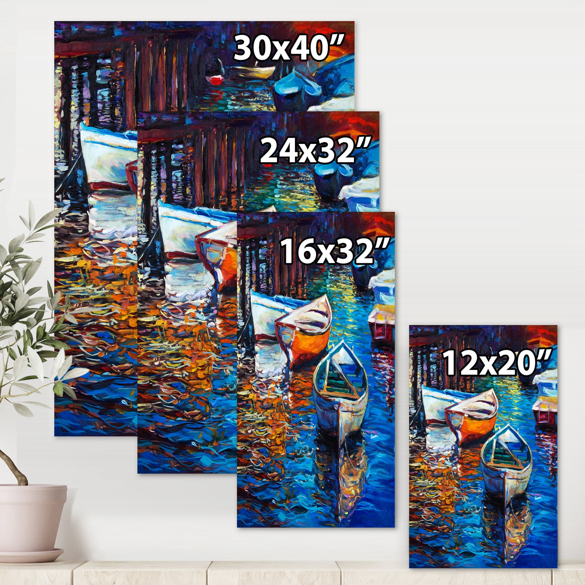 Designart ' Boats During Warm Sunset Resting On The Water X ' Nautical & Coastal Canvas Wall Art Print