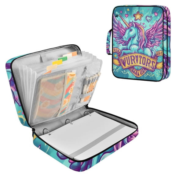 Haosy Accordion File Organizer Zipper Binder 500 Sheet 6-Tab Expanding File Folder Multi-Pocket 1.2 Inch 3 Ring Adorable Unicorn Flying