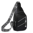 thumbnail image 1 of CHAO Bolso de pecho nuevo, elegante bolso bandolera de cuero para hombre y mujer, con orificio para auriculares, bandolera con correa ancha, color negro, 1 of 5
