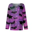 thumbnail image 4 of Camiseta de manga larga de Halloween para mujer: Top informal con estampado festivo de calabaza y murciélago, 4 of 5