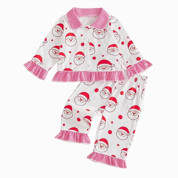 sdbrld Christmas Matching Pajamas for Girls Kids Button Down Long Sleeve Shirt & Pants PJs 2 Piece Red Sizes 18-24 Months