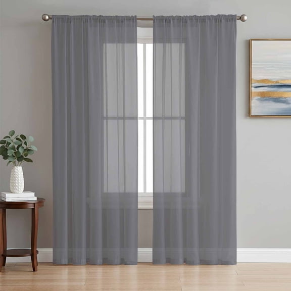Grey Pure Color Sheer Curtains 96 Inch Length 2 Panels Set Window Treatments, Aesthetics Contemporary Luxury Rod Pocket Semi Curtains for Living Room/Bedroom/Kitchen Décor, 104"W x 96"L