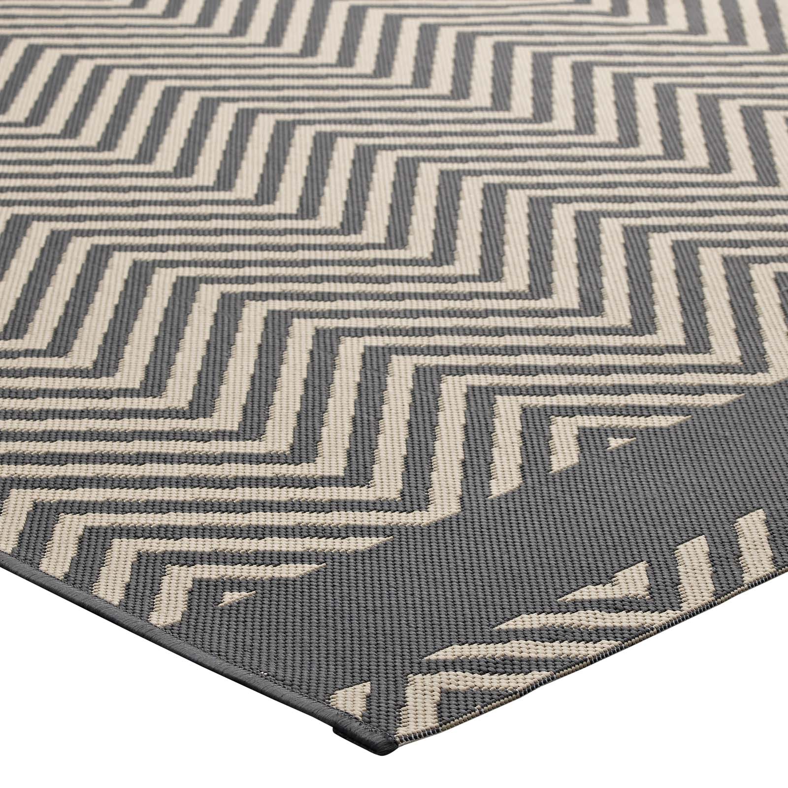 Modway Optica Chevron With End Borders 8x10 Indoor and Outdoor Area Rug in Gray and Beige