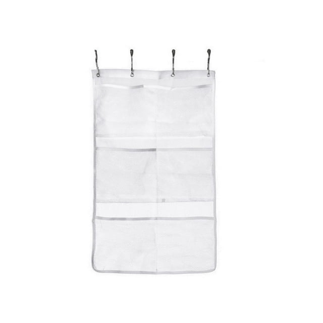 Organizador de malla colgante para ducha, con 6 bolsillos, gancho para barra o revestimiento de cortina de ducha, bolsa de almacenamiento de tela y colgador para puerta de baño.