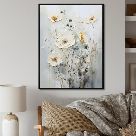 Designart "Fantasia Of White Wildflowers" Wildflowers Floater Framed Wall Decor
