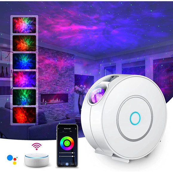 LED Star Projector (White), Galaxy Smart Projector with Starry Night Light, Dimmer, Voice Control, Wi-Fi Connection and Timer, Room Decoration, Christmas Gift