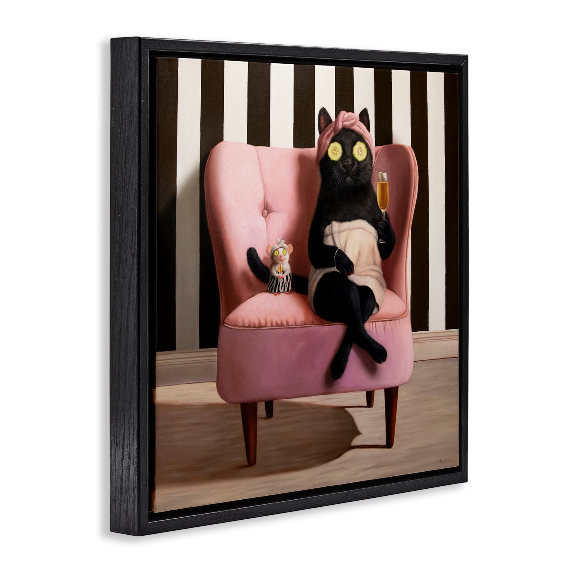 Stupell Industries Pamper Party Cat Black Framed Floater Canvas Wall Art, design by Lucia Heffernan