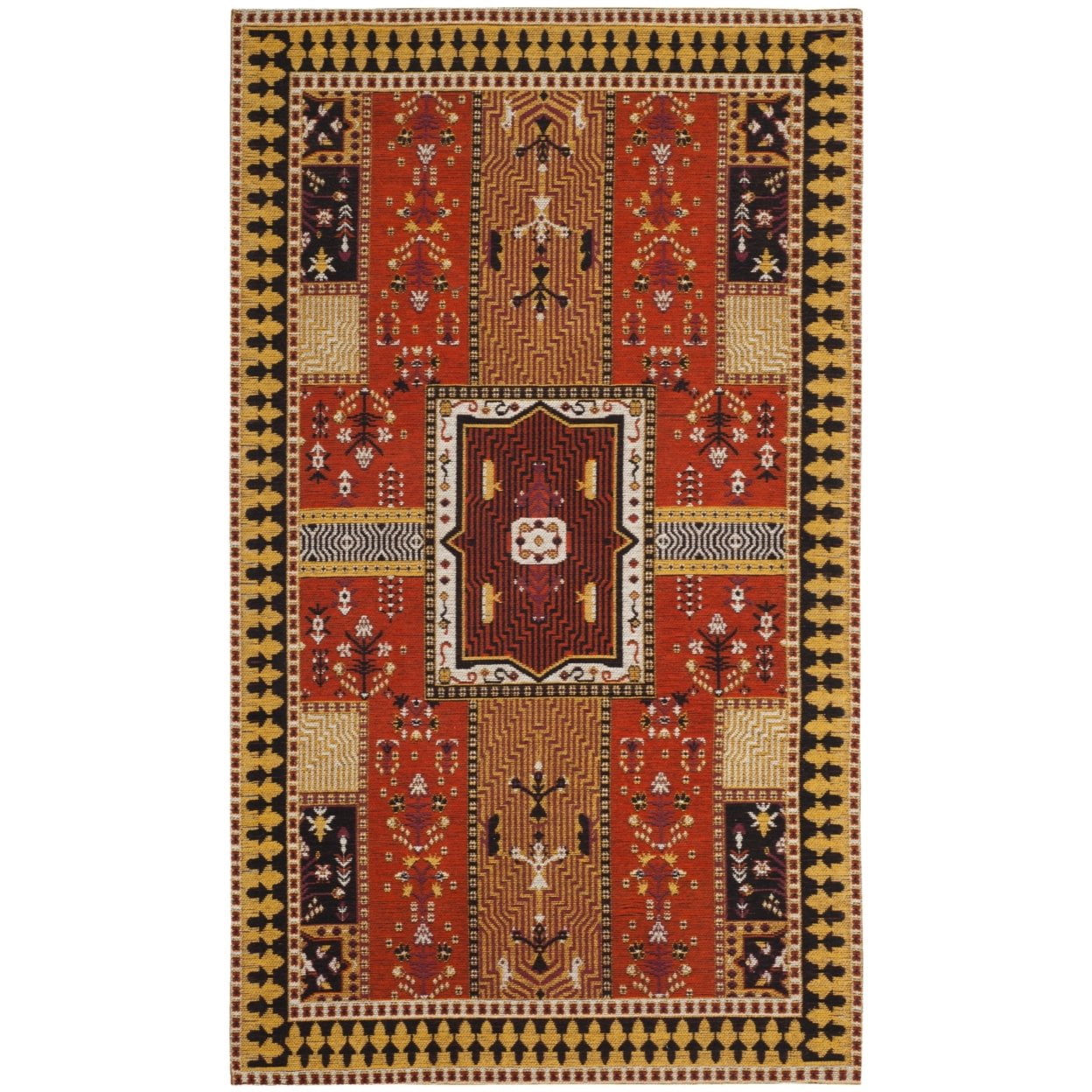SAFAVIEH Classic Vintage Seanna Geometric Bordered Cotton Area Rug, Orange/Gold, 4' x 6'