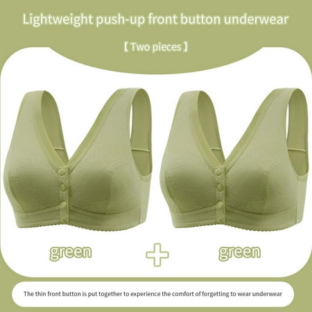 Itsame 2PC Bras for Women s Full Support Everyday Casual Bra Set Cotton Standard Straps Wireless Comfort Bralette Green Size M