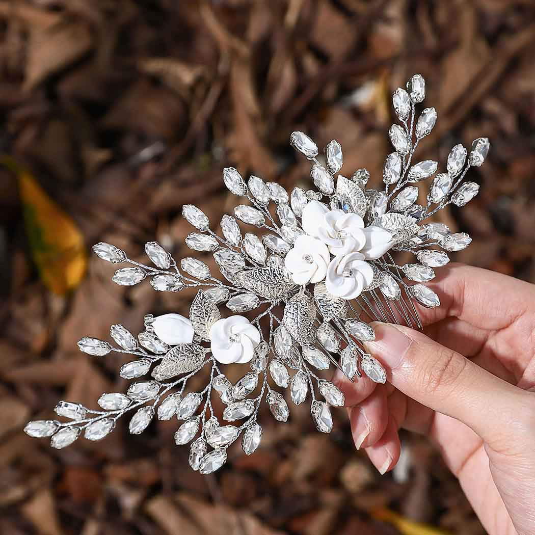 Jeairts Rhinestone Bride Wedding Hair Comb Flower Bridal Hair Pieces Leaf  Side Combs Headpiece Crystal Wedding Hair Jewelry Accessories for Women and  Girls (1-Silver) 