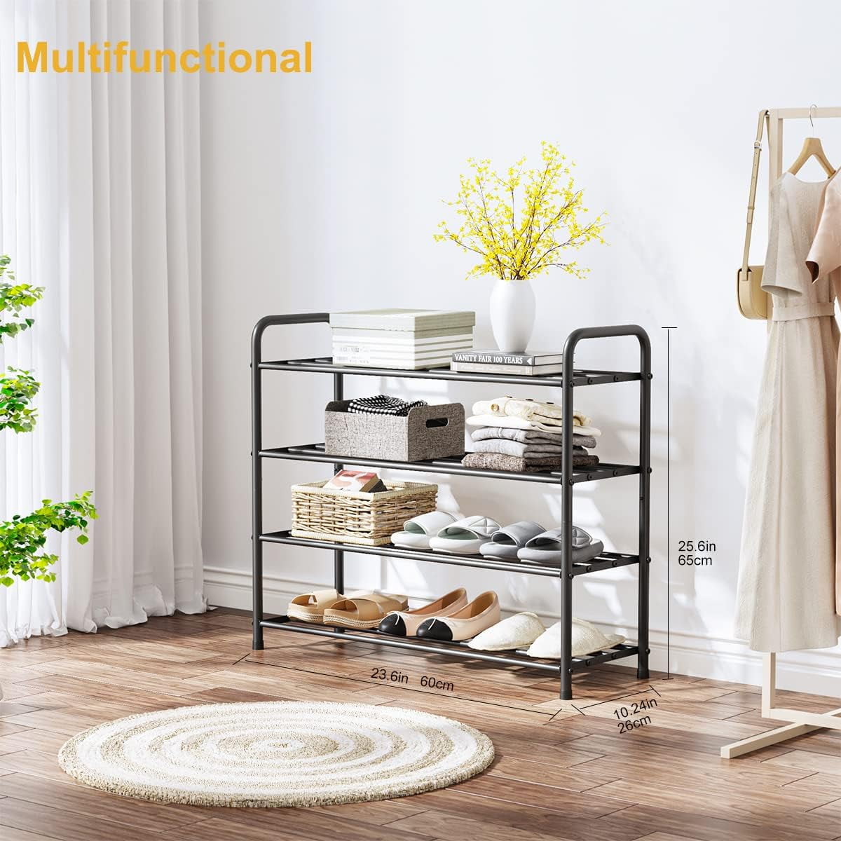 FANHAO 4-Tier Shoe Rack, 100% Stainless Steel Shoe Storage Organizer, up to 12 Pairs for Entryway