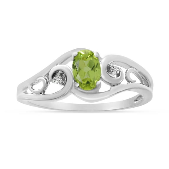 14k White Gold Oval Peridot And Diamond Ring