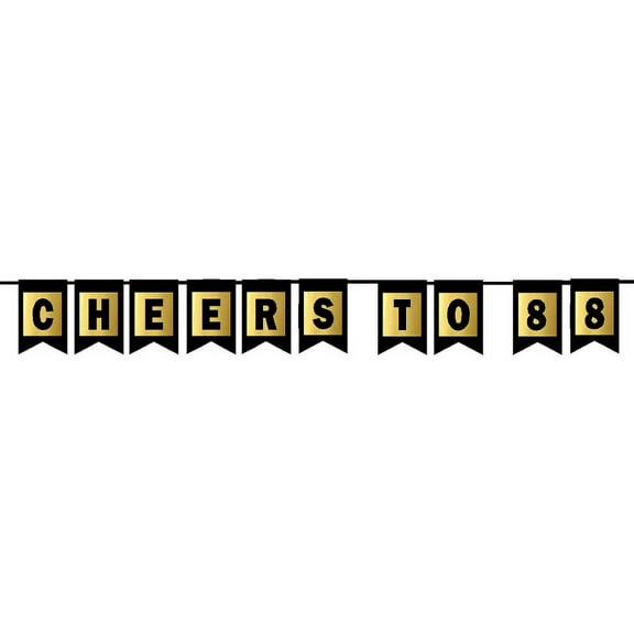 Cheers 88th Brithday Anniversary Black & Mettalic Gold Handing Party Wall Decoration Bunting Banner