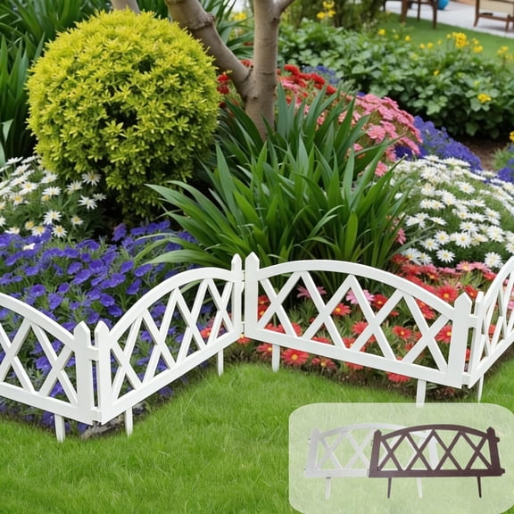 White Plastic Garden Picket Fence, Decorative Edging for Lawns, Flowerbeds and Bonsai Borders, Easy-to-Install Yard Fencing, Easter Decor Fence that Enhances Garden Landscaping, 24*10in, Brown