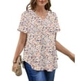 thumbnail image 2 of MOSHU Plus Size T-shirts for Women V Neck Summer Tunic Tops Floral Print Curved Hem Women Shirts, 2 of 6