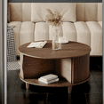 thumbnail image 5 of JOINICE Round Coffee Table with Storage and Sliding Door,Mid Century Modern Wooden Center Table,for Living Room,Walnut, 5 of 6