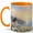 Orange, variant on Sunset Coastal Meadow Coffee Mug, Peaceful Ocean View Mug, Nature Lover Birthday Christmas Gift, Wildflower Cliff Sunrise Anime Style Art, 11 oz White Ceramic Coffee Cup for Tea