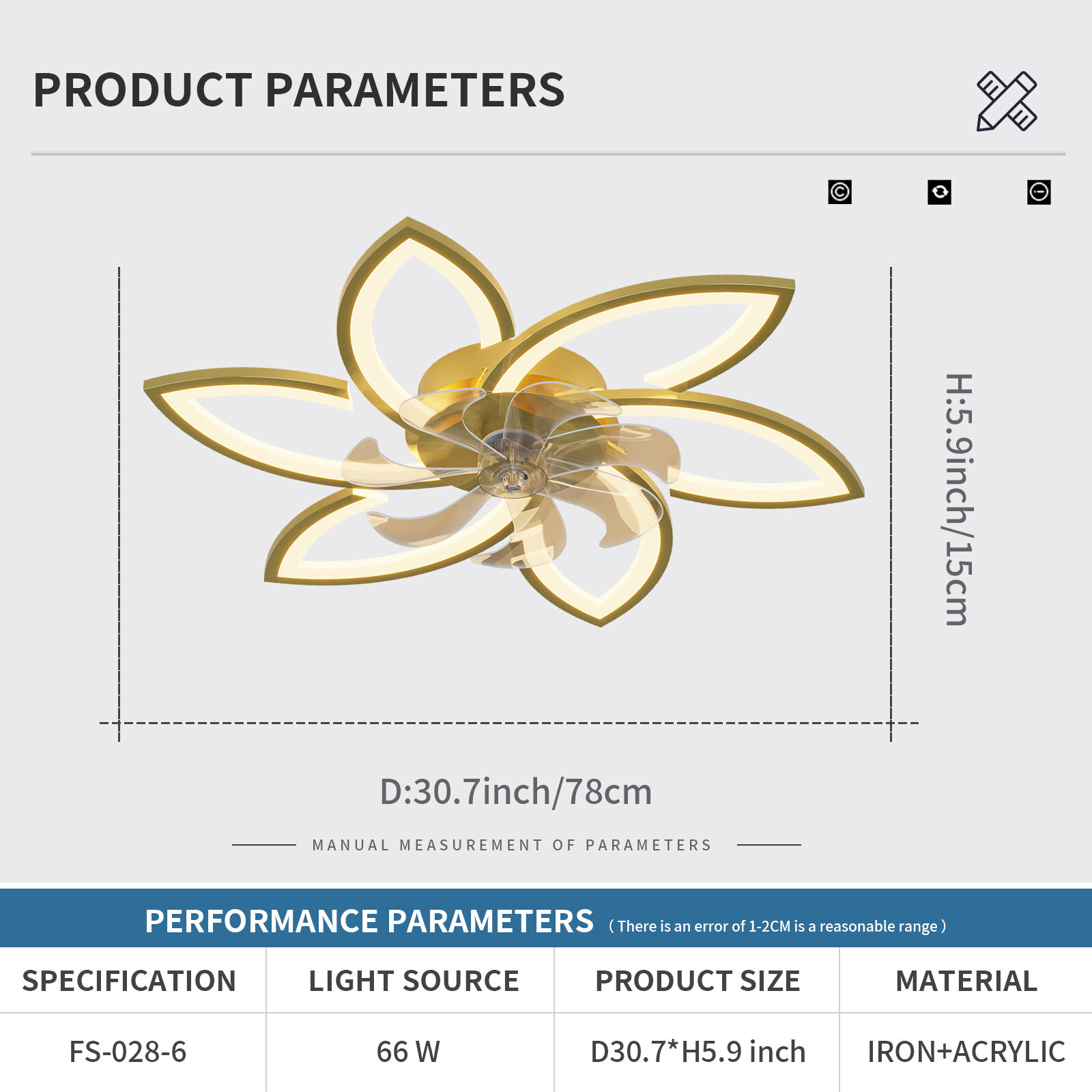 Electric Fans Modern Ceiling Fan with Lights Remote Control, 3 Light Color 6 Speeds,Gold Color Ceiling Fan Lamp for Kitchen Bedroom,Ceiling Fans