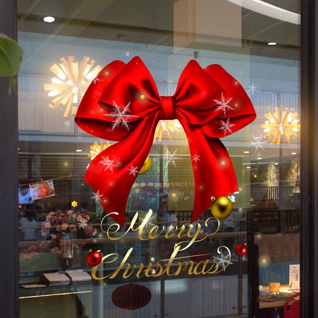 Adhesivo navideño con lazo para ventana de Mouliraty, ideal para fiestas navideñas, hogar, tienda, pared, puerta, 1 unidad