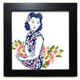thumbnail image 1 of Chinese Culture Blue Flower Woman Black Square Frame Picture Wall Tabletop, 1 of 3