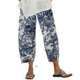 thumbnail image 1 of zanvin Pantalons en Lin pour Femmes, Pantalons Décontractés Mode en Lin Imprimé Rayé Pantalons Raccourcis Jambes Droites Pantalons Crayon Cargo Femmes, 1 of 5