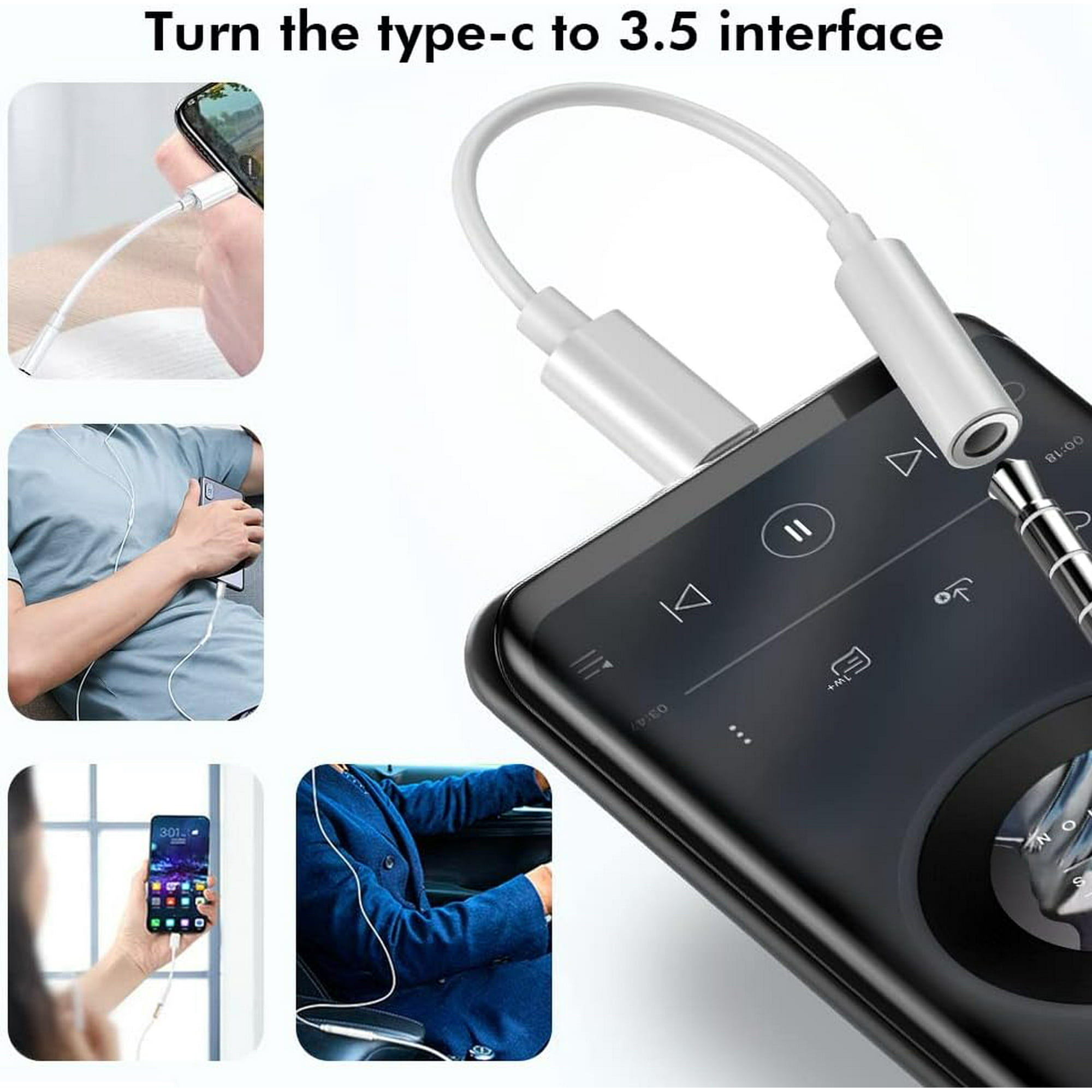 USB Type C to 3.5mm Headphone Jack Adapter MFI Certification Type C Aux Earphone Audio Adapter Compatible with iPad Pro 12.9 11 iPad Air iPad iPad mini Galaxy Huawei Xiao mi etc White Walmart