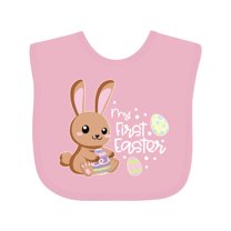 Inktastic My 1st Easter with Cute Brown Bunny and Easter Eggs Boys or Girls Baby Bib