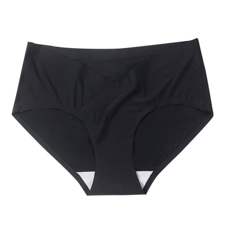 Ashirexll Maternity Underwear V-Shaped Low-Waisted Belly Support Solid Color Traceless Ice Silk Comfortable Maternity Panties Black XXL