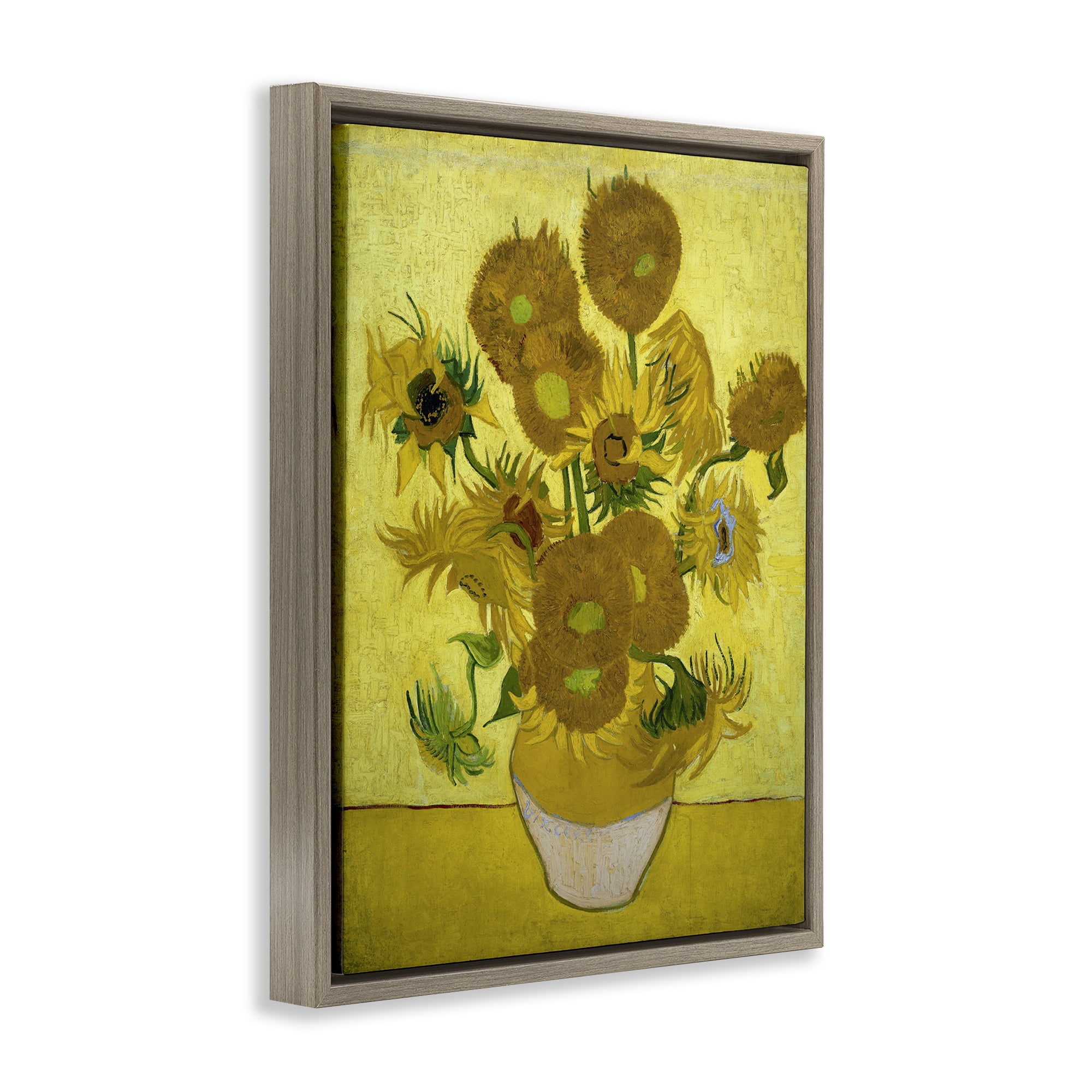 Stupell Industries Van Gogh Yellow Sunflowers Plants & Flowers Painting Brown Floater Framed Canvas Art Print Wall Art, 17 x 21