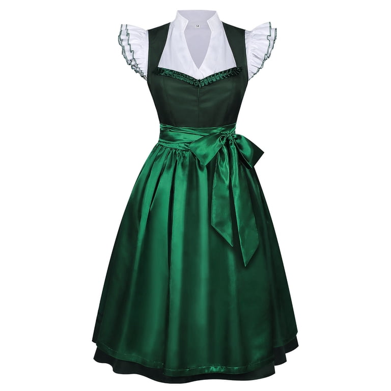 green oktoberfest dress Handmade Cotton Tweed Dirndl Dress Gerda Dark Green Wool Oktoberfest Outfit