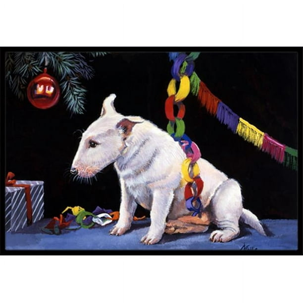Carolines Treasures FMF0012MAT Bull Terrier sous l'Arbre de Noël Tapis Intérieur Ou Extérieur- 18 x 27