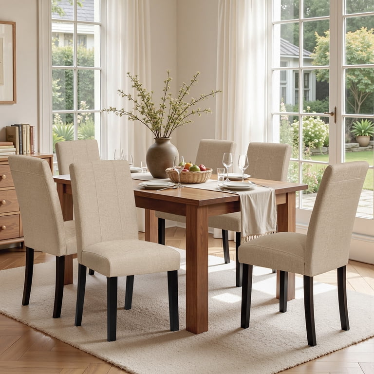DyFun Linen Upholstered Dining Chairs, Set of 2 photo 2