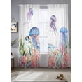 thumbnail image 2 of Watercolor Jellyfish Sheer Curtains 96 Inch Long 2 Panels, Summer Ocean Seaweed Coral Coastal Light Filtering Rod Pocket Curtains, Sheer Voile Drapes for Living Room Bedroom, 52"x96", 2 of 8