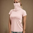 thumbnail image 3 of Fanxing Womens Turtleneck Short Sleeve Face Mask Tops Casual Loose Fitting Blouses Plain T-Shirts Women's Athletic Base Layers Pink,S, 3 of 8